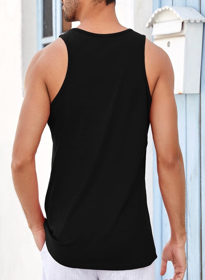 RunCati تيشيرت رياضي رجالي بدون أكمام من رانكاتي، بتصميم شجرة نخيل كلاسيكي، لون أسود - Image 3